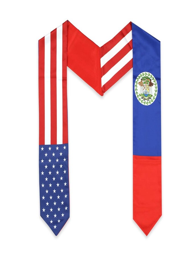 LLBFHH USA And Belize Flag Graduation Stole, Satin Embroidery Graduation Sash for International Students, 72 Inch Length. - Image 1